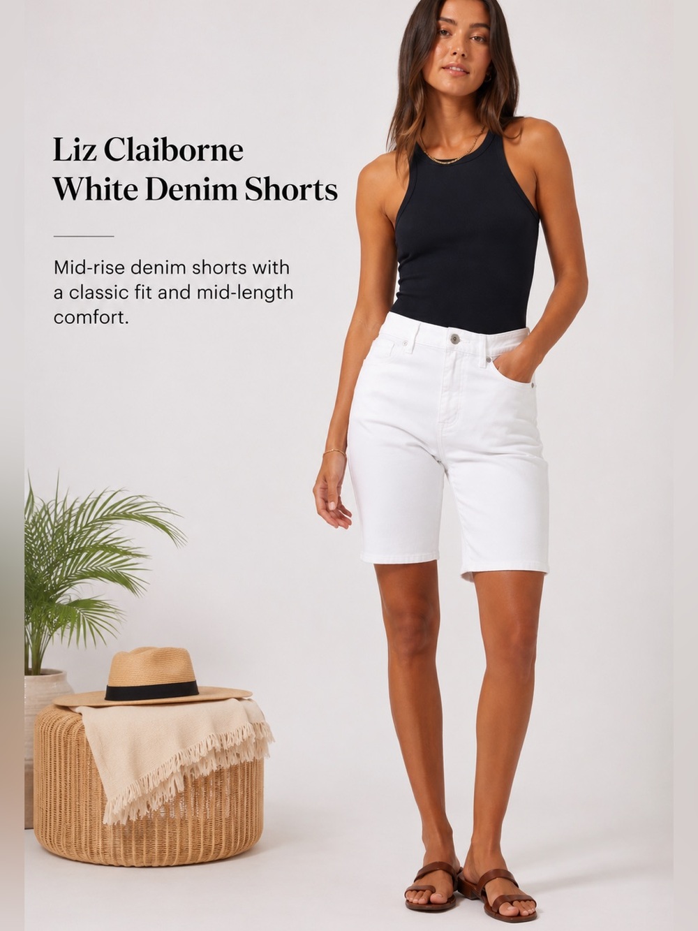 White Bermuda Denim Shorts Mid Rise Classic Summer Vacation Resort Size 8P